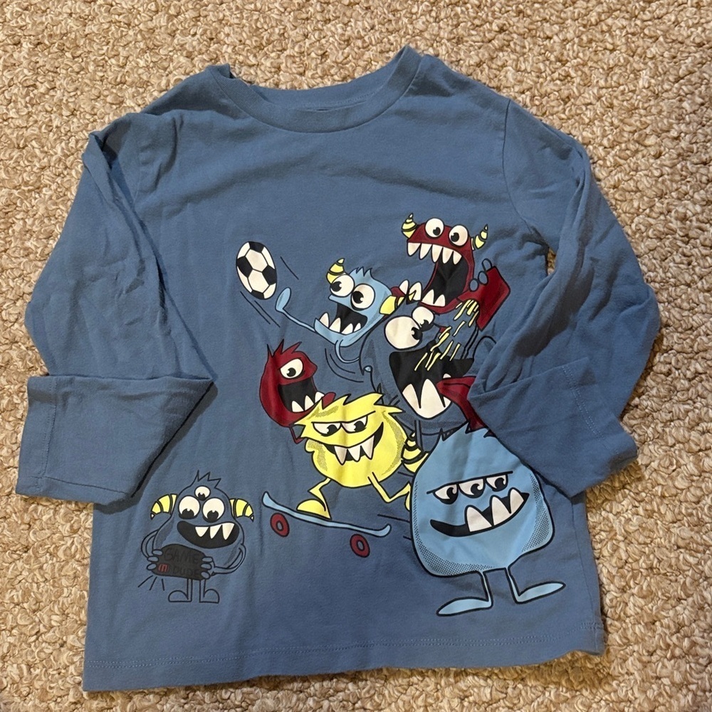 Boys Blue Monster Print Kids Shirt - Size 5​​​
